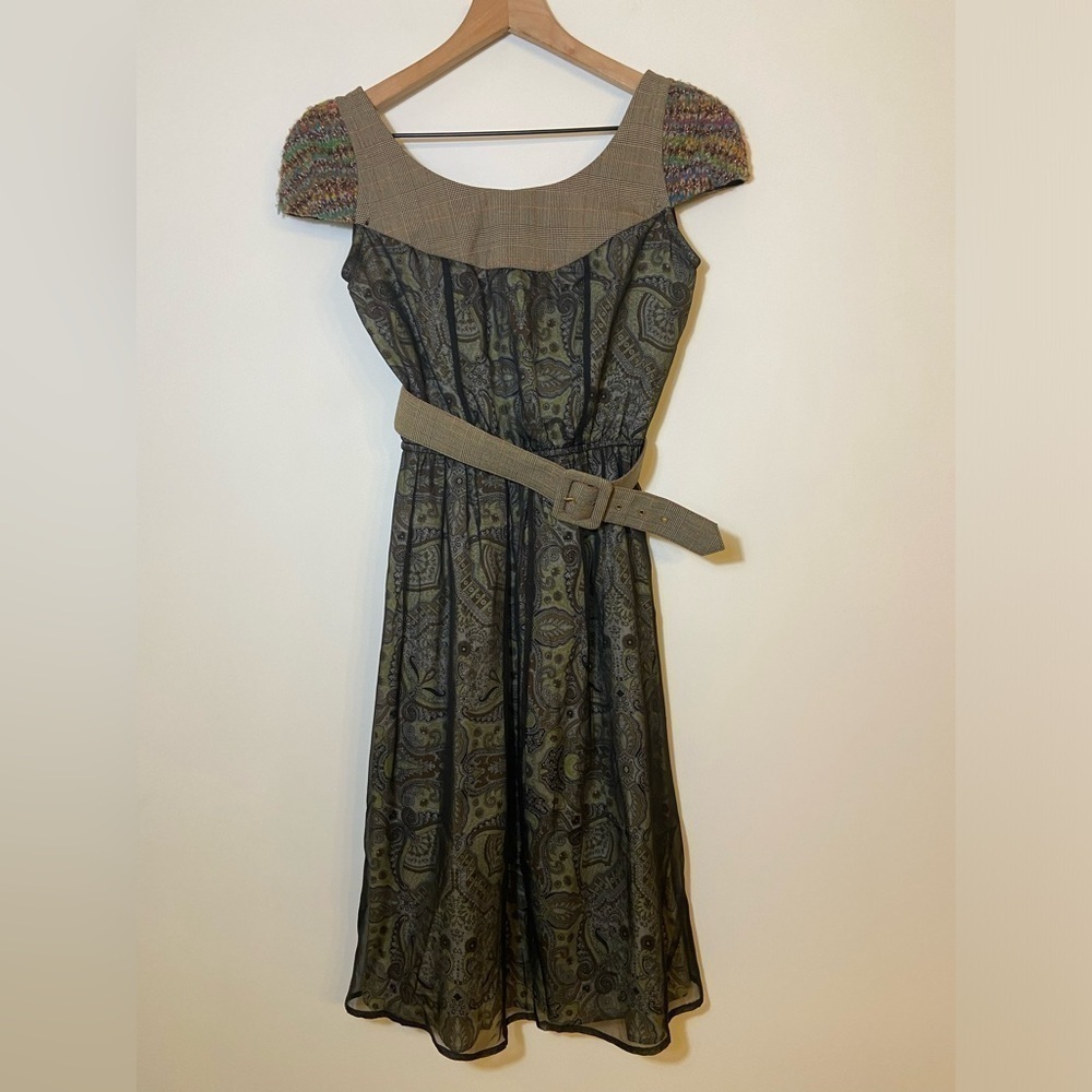 Louis Verdad Womens Silk/wool  Belted Dress Size XS Green vintage